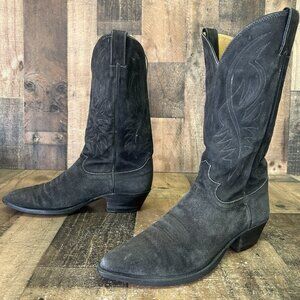 Justin Vintage Full Suede Black Western Cowboy Boots Mens 10 D